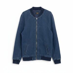 Pull & Bear Men's Denim Quilt Bomber Jacket Blue S‎